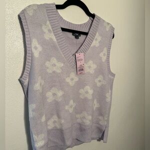 Lavender Sweater Vest with white flowers - wild fable